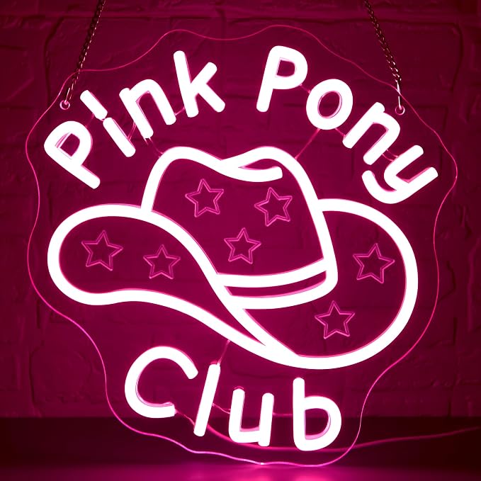 Pink Pony Club Neon Sign for Wall Decor Dimmable Western Cowgirl Hat LED Light by BlecodeNeonSign