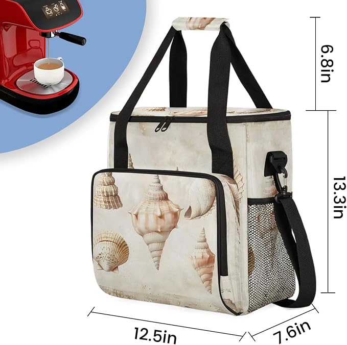 Vintage Shells Ocean Beach Theme Coffee Maker Carring Bag, Large Insulated - Image 2