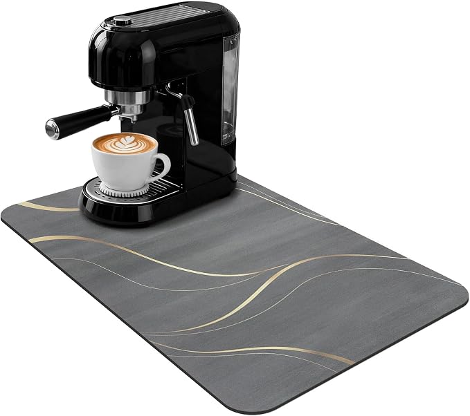 Coffee Mat 32x18 Inch, Irregular Black Streamline Coffee Bar Mat, Absorbent by Unknown