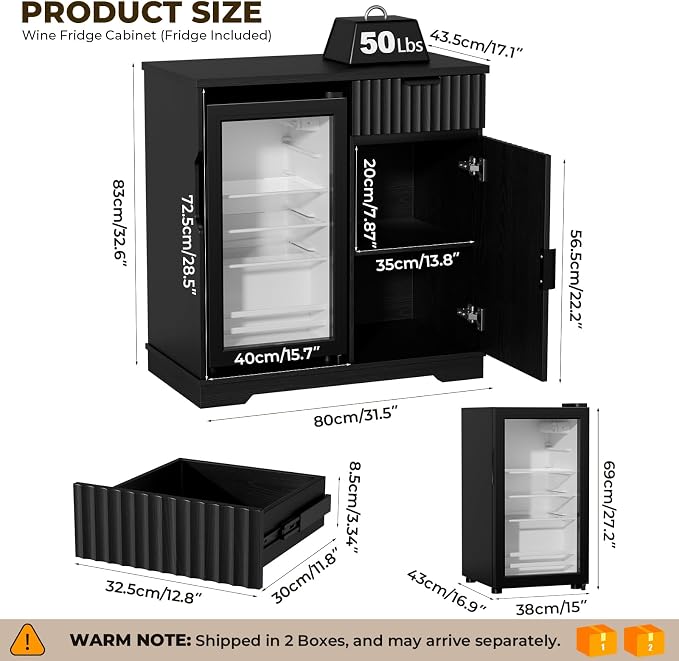 Mini Fridge Cabinet, Fluted Coffee Bar Cabinet - Image 2