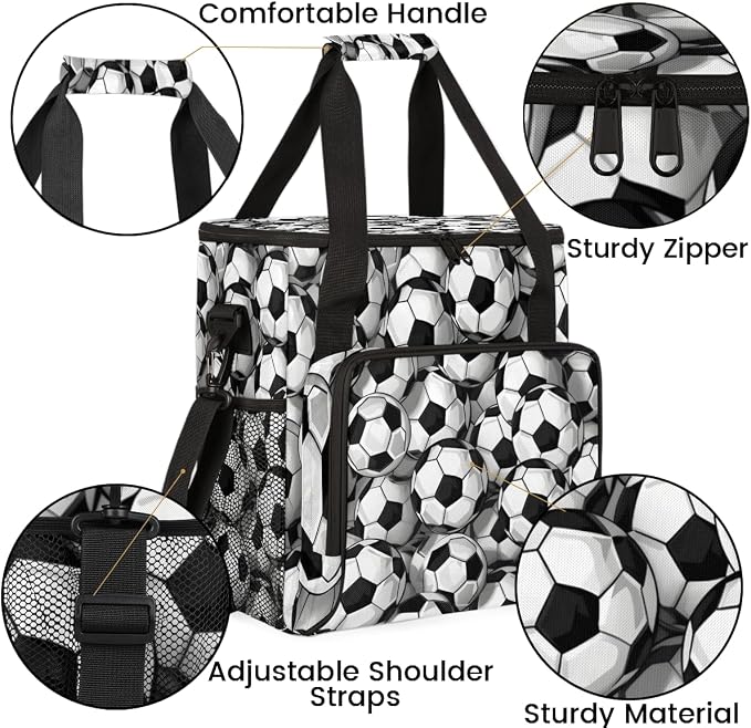 Black White Soccer Ball Coffee Maker Travel Bag, Portable Storage Tote Bag - Image 6