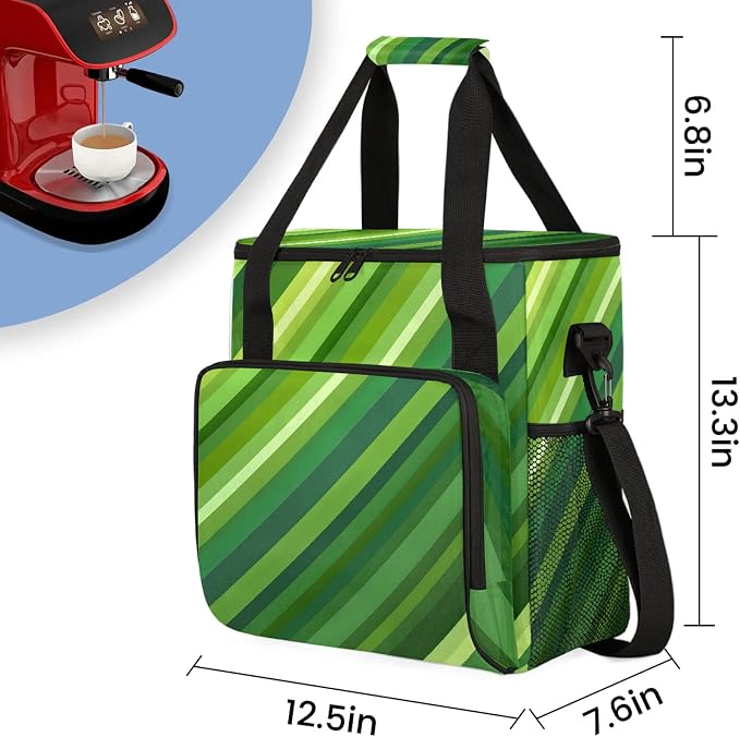 Green Coffee Maker Travel Bag, Stripes Insulated Grocery Bag Travel Picnic - Image 2