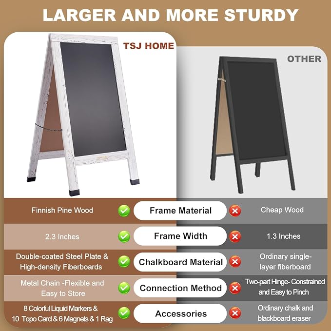 Wood Magnetic A-Frame Chalkboard Signs, Double-Sided Sidewalk Blackboard - Image 3
