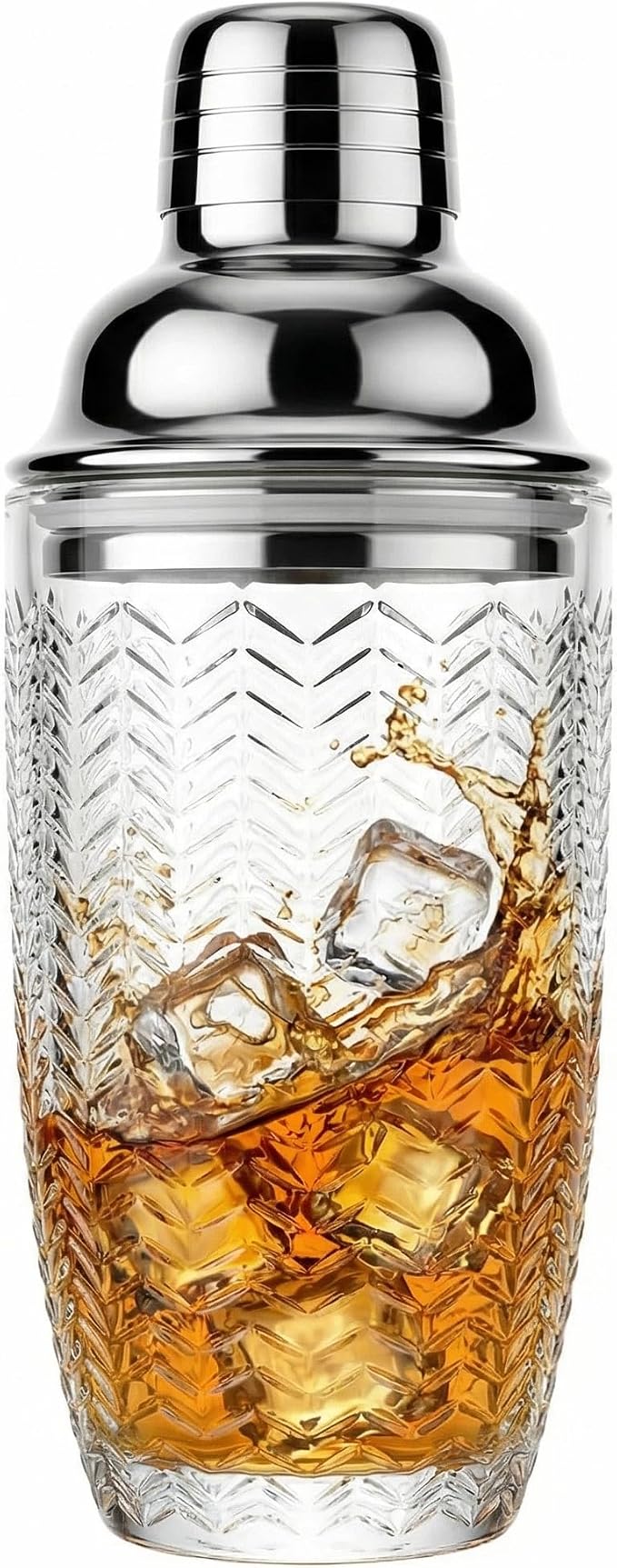 V-Cut Glass Cocktail Shaker 15oz | Leakproof, Stainless Lid, Upgrated Silicone by Fioance