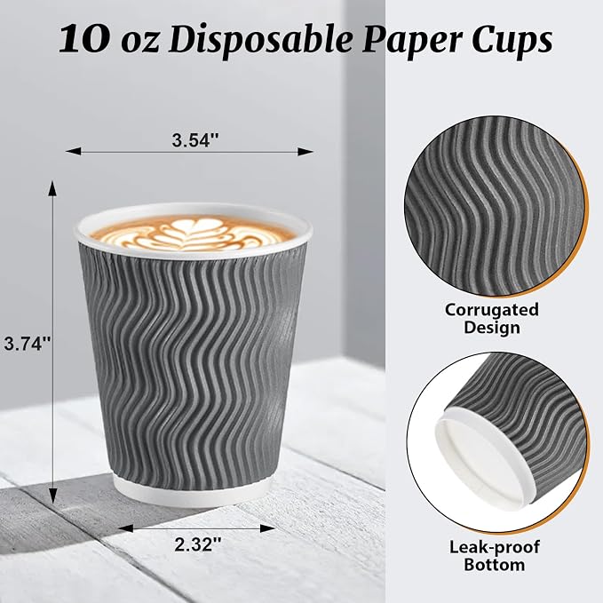 Clawsoff Coffee Cups 10 oz 120 Pack, Corrugated Insulated Ripple Wall - Image 2