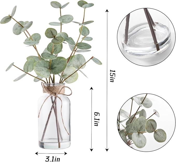 Coferset Artificial Eucalyptus Stems in Glass Vase - Image 8