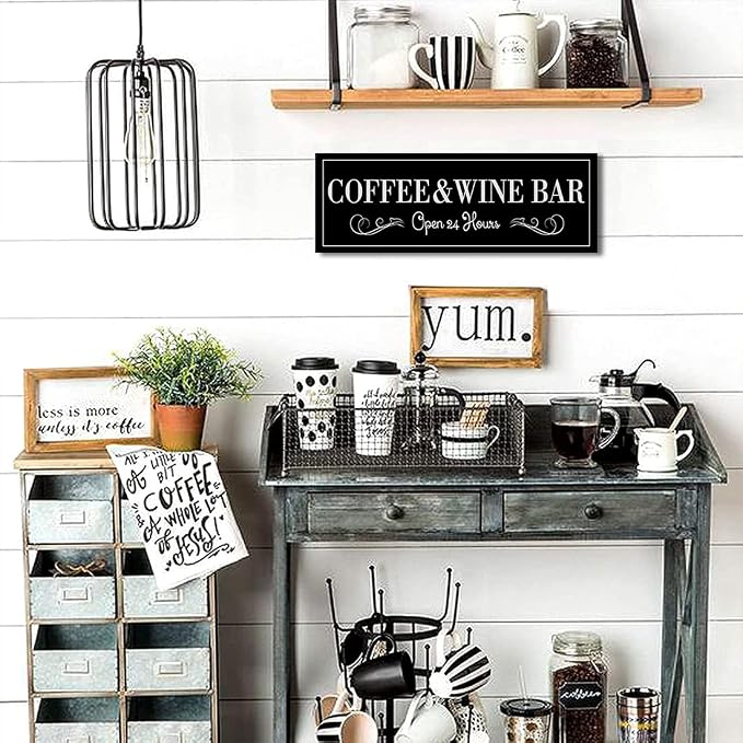 WOWGOOMO Coffee and Wine Bar Signs Decor, Classic Kitchen Wine Cabinet - Image 6