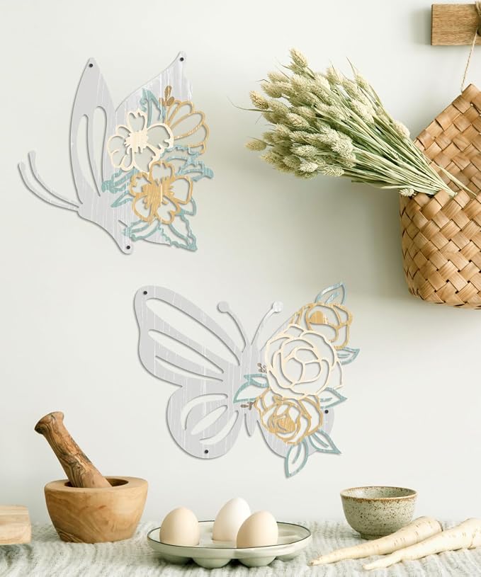 Putuo Decor 2 Pieces Butterfly Metal Wall Decor Floral Iron Wall Sculptures - Image 4