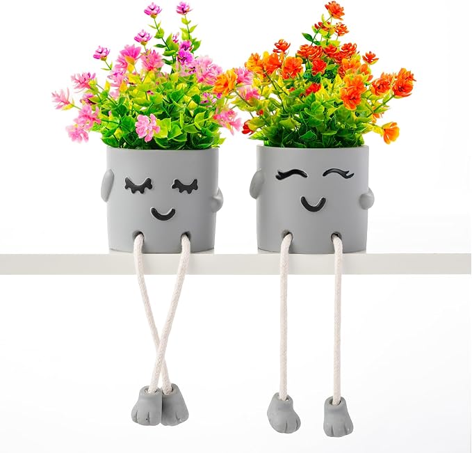 2 Packs Cute Fake Plants, Kawaii Artificial Potted Plants by SkycooUS