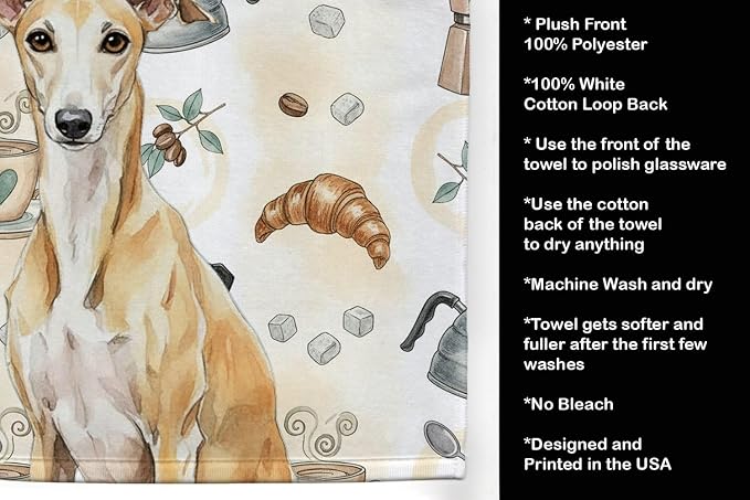 Caroline's Treasures Fawn Whippet Coffee Bar Kitchen Towel Velour Plush Front - Image 4