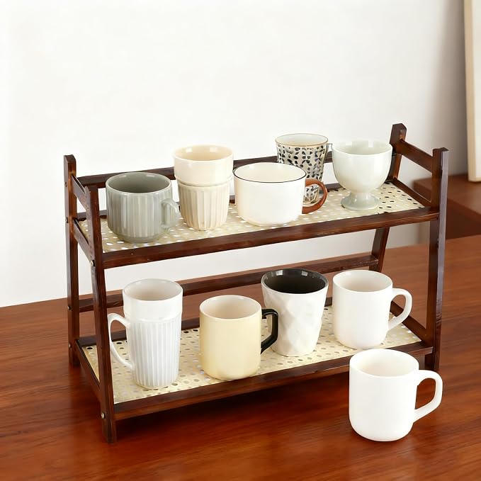 Bamboo Cup Shelf Organizer, 2-Tier Mug Holder Countertop, Matcha Stand Tea - Image 7