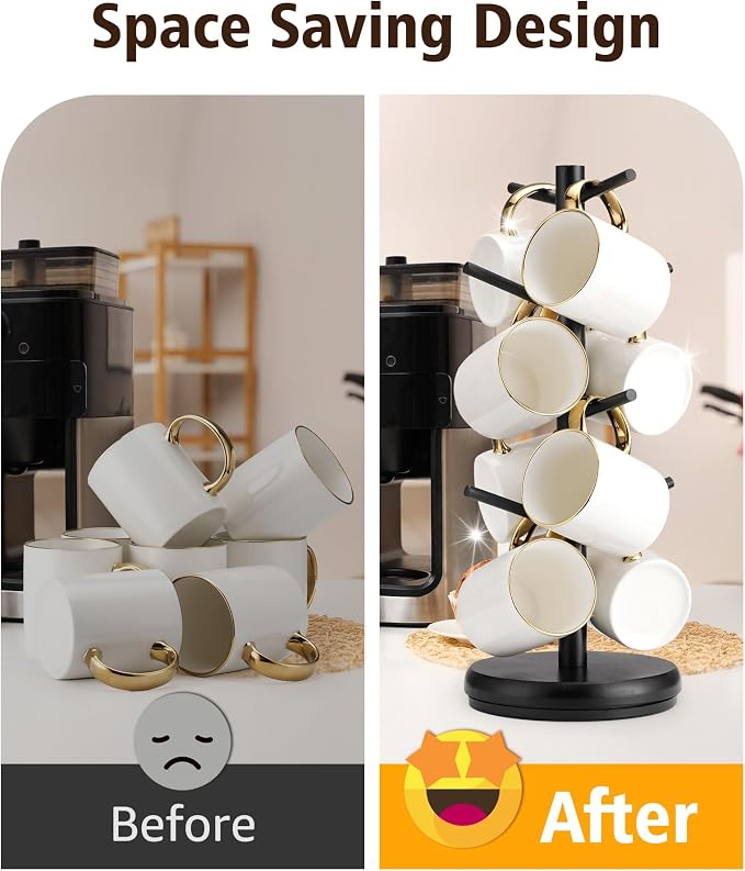 Lorbro Coffee Mug Tree, 360° Rotated Mug Holder - Image 6