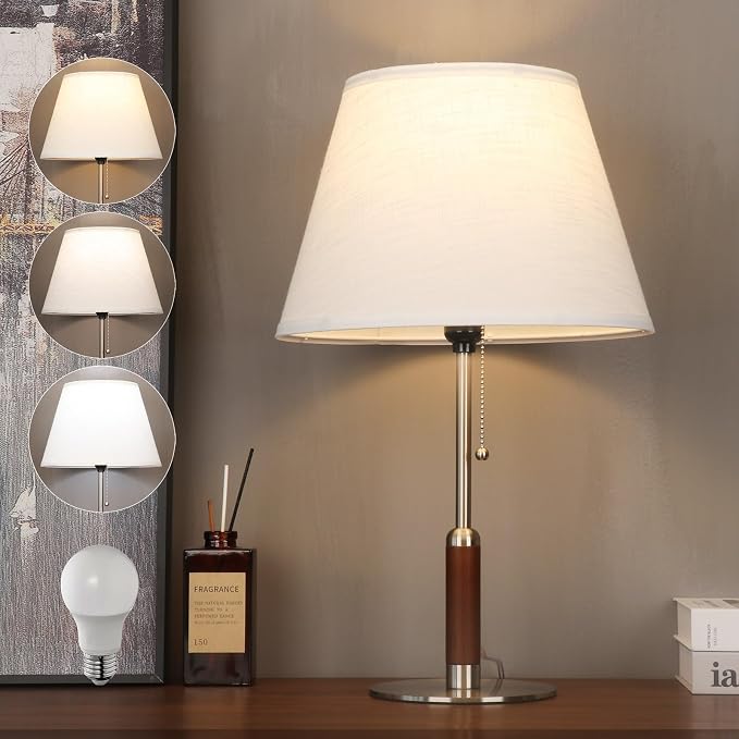 21" Modern Bedside Lamp Mid Century Table Lamp, Pull Chain Nightstand Lamp by PSDSSHIIS