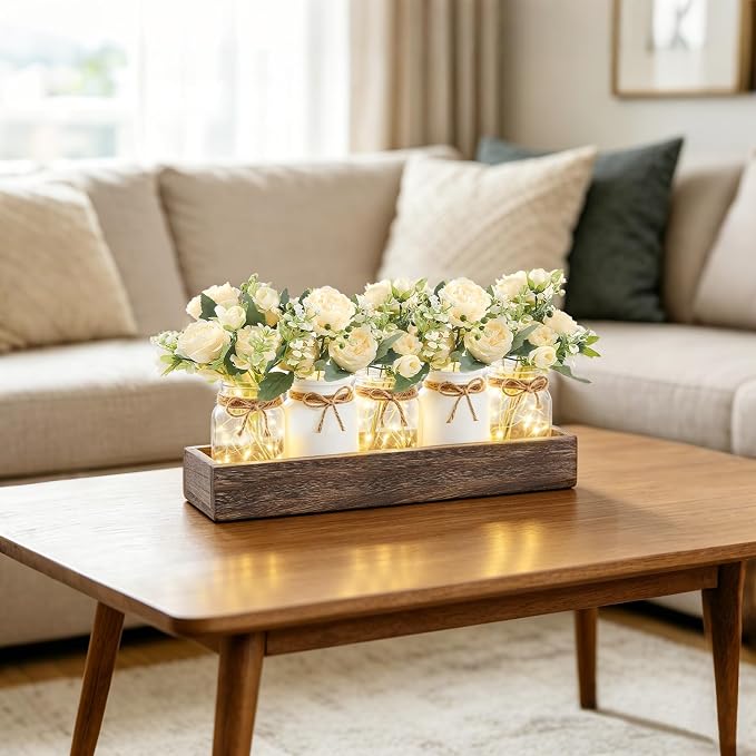 Mkono Mason Jar Lights Centerpiece Table Decor - Image 6