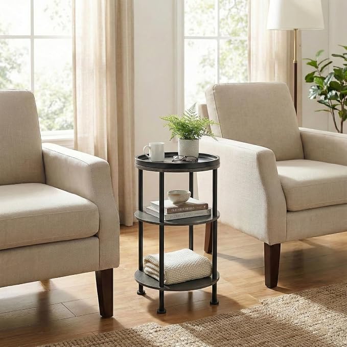 Small Round Side Table, Rustic Grey End Table - Image 5