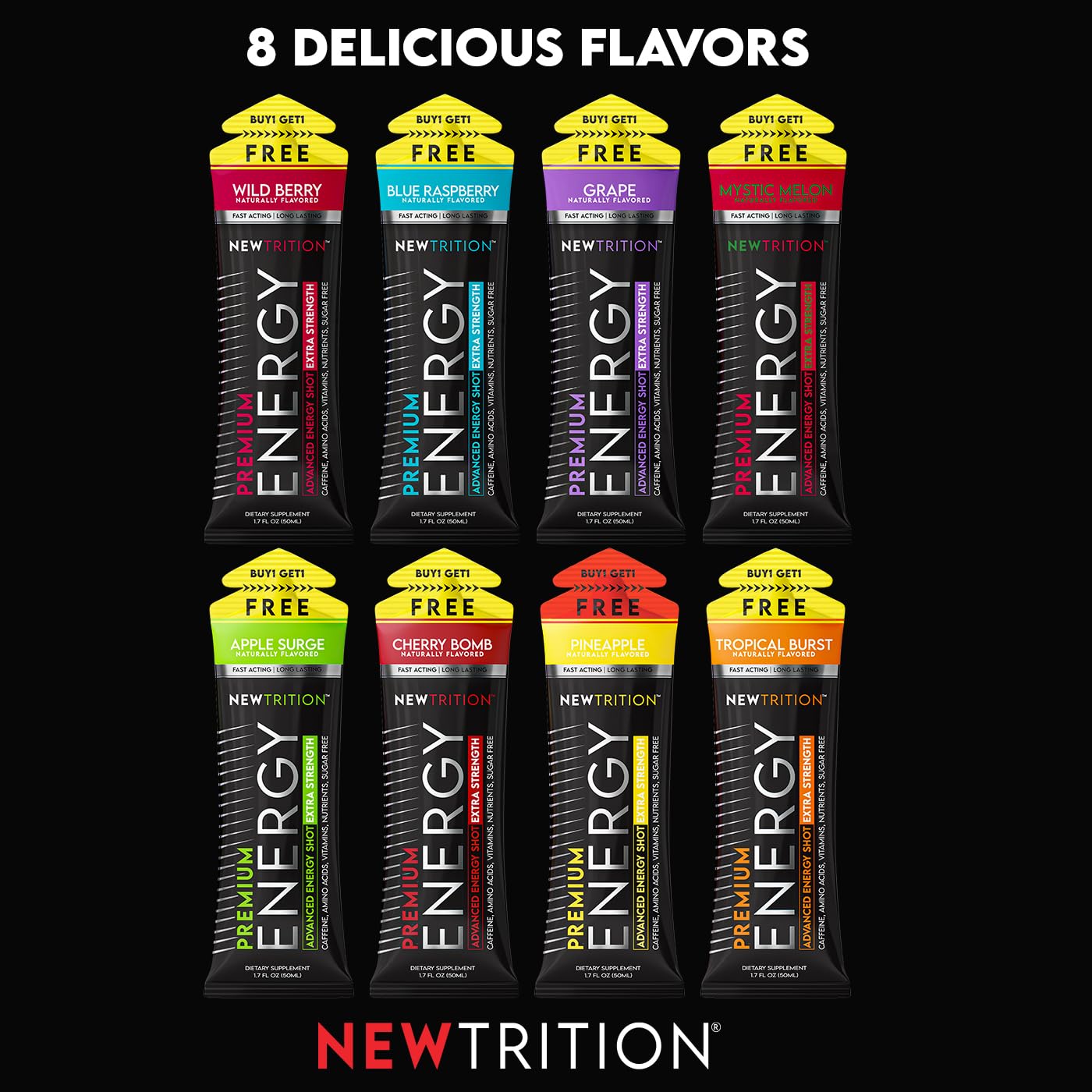 NewTrition® Extra Strength Energy Shots, 250mg Caffeine Energy Shots with Vitamin B & Amino Acids, Sugar-Free Vitamin Energy Shot, 1.7 fl oz (Pack of 6, Pineapple)