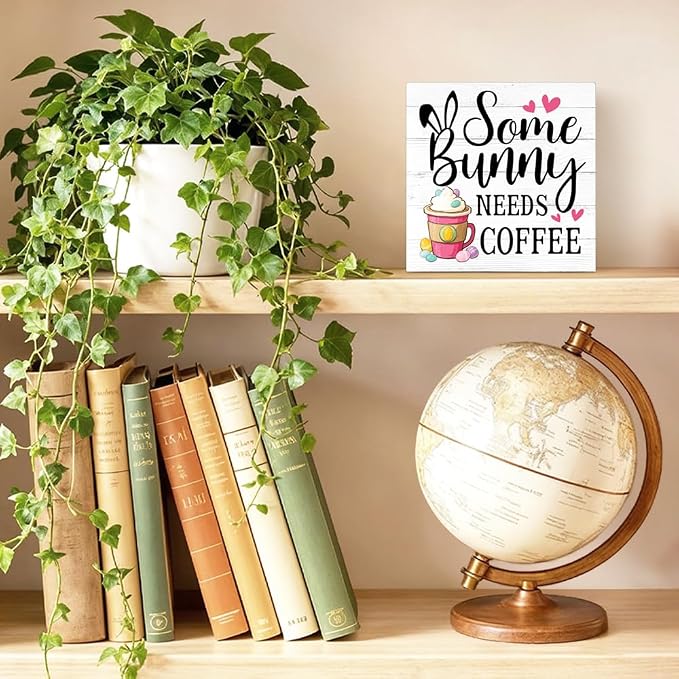 Some Bunny Needs Coffee Easter Wood Block Plaque Box Sign - Image 3