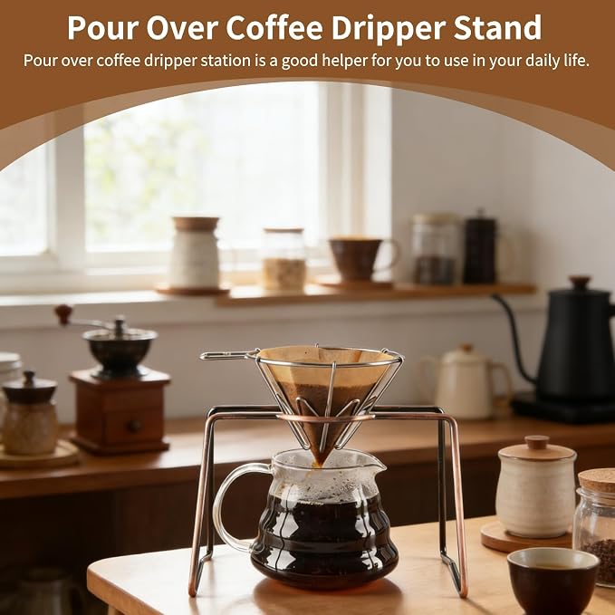 Pour Over Coffee Dripper Stand, Metal Pour Over Coffee Station Coffee Filter - Image 3