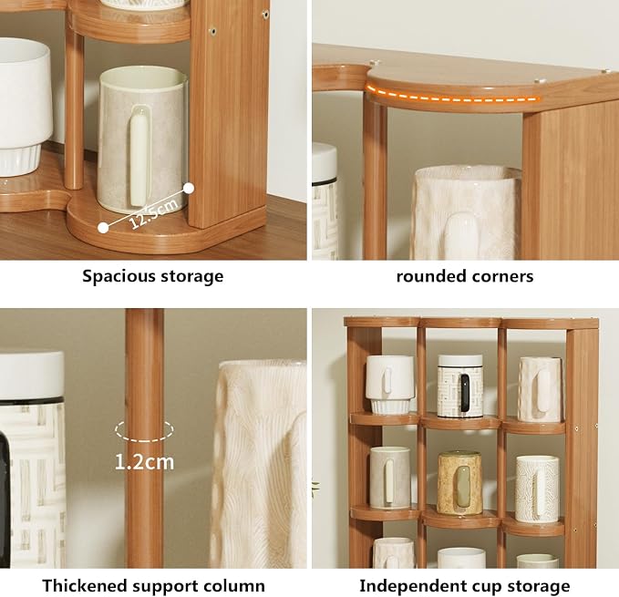 Wooden Coffee Mug Display Rack, Countertop Freestanding Grid Vintage Coffee Cup - Image 8