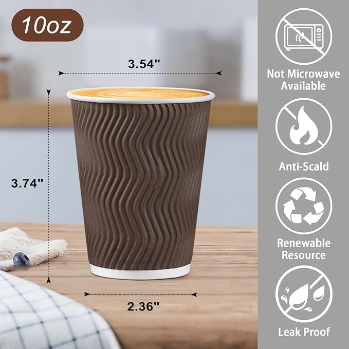 BYSNOW 150 Pack 10 oz Coffee Cups, Disposable Paper Cups, Insulated Corrugated - Image 3