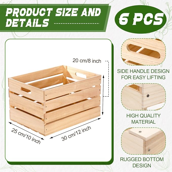 Weysat 6 Pack Large Wood Crates Box - Image 2