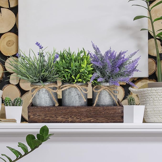 Set of 3 Small Potted Plants Arrangement Artificial Lavender and Grass Plants - Image 6