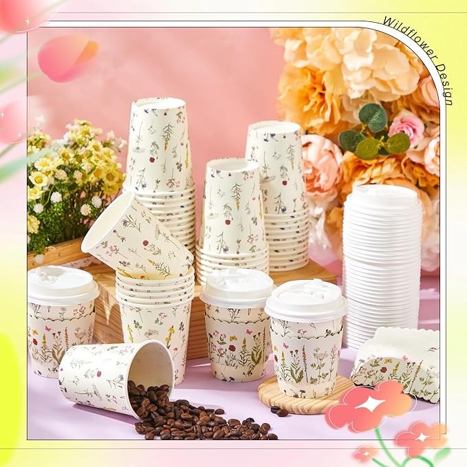 AmazingSpark 48 Sets 8oz Floral Disposable Coffee Cups - Image 6