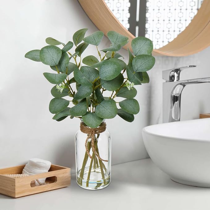 Briful Artificial Eucalyptus Stems in Glass Vase - Image 3