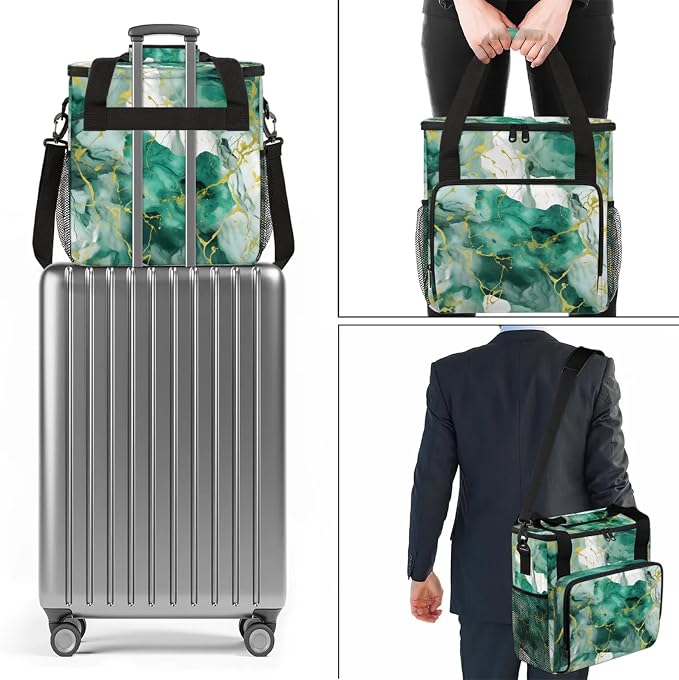 Green Gold Marble Coffee Maker Carring Bag, Large Insulated Storage Organizer - Image 7