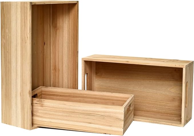 Set of 3 Wooden Boxes for Storage Small Crates for Display and Organizing - Image 2