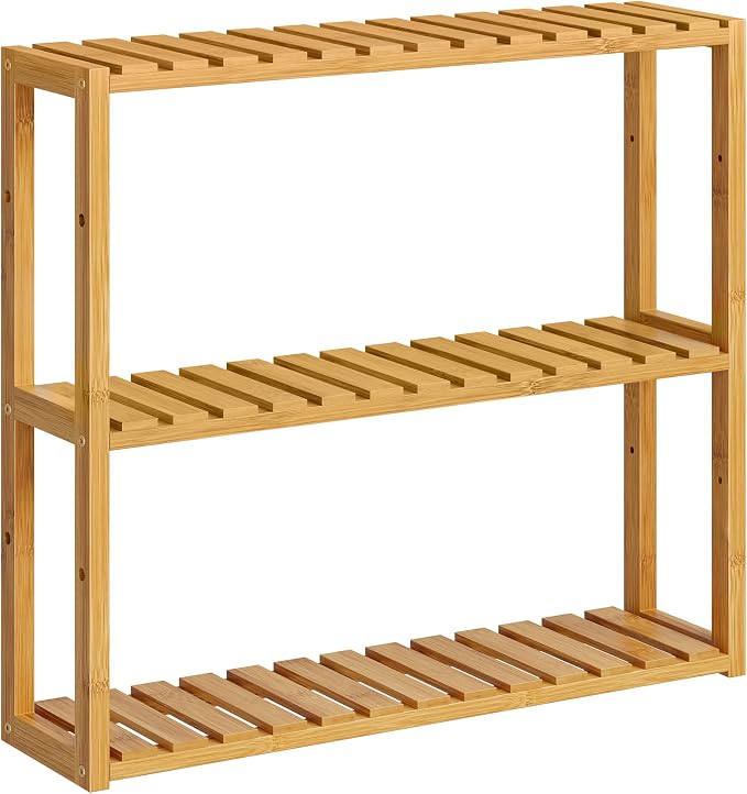 SONGMICS Bamboo Bathroom Shelf, 3-Tier Adjustable Plants Rack, Wall-Mounted or by Unknown