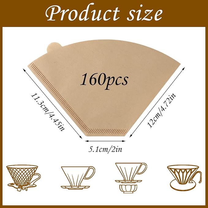 160 Count #4 Cone Coffee Filters 8-12 Cup Disposable Coffee Filters 4 Cone - Image 2