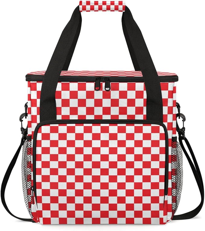 Checkerboard red and white Coffee Maker Carrying Bag, Waterproof Insulated by Home