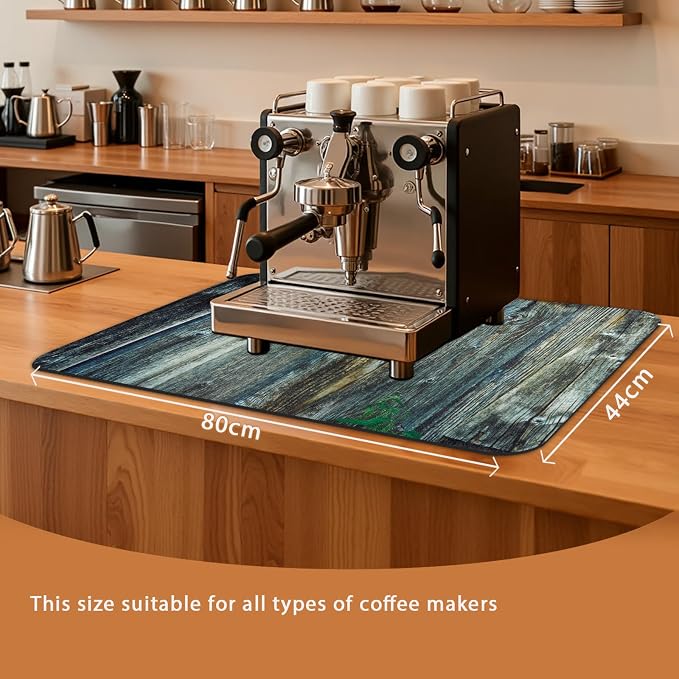 Coffee Mat 32x18 Inch, Wood Grain Coffee Place Mat, Absorbent Hide Stain Rubber - Image 2