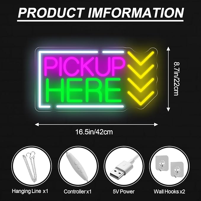 Pick Up Here Neon Sign Coffee Shop Opening Gift Restaurant Pick-up Area LED - Image 2
