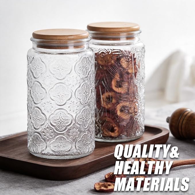 Glass Jar With Lid, 32oz Food Storage Containers Clear Mason Jars, 2 Pack | - Image 2