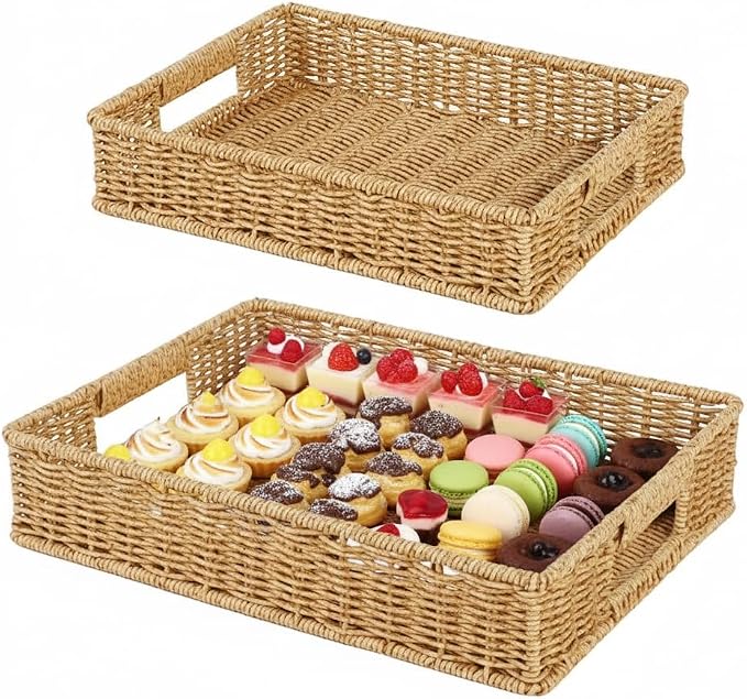 2pcs Woven Baskets Serving Trays by Fvstar
