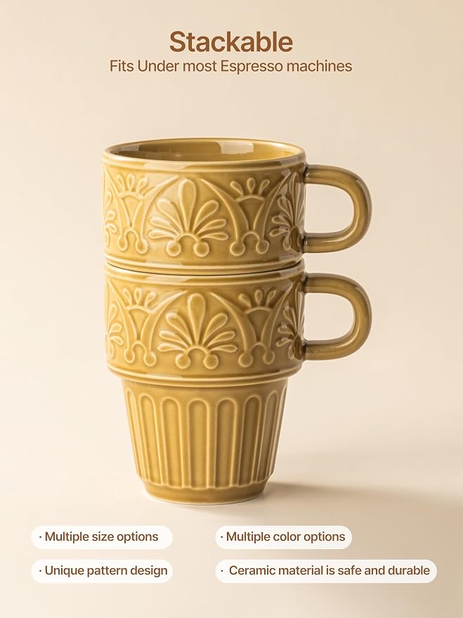 LYEOBOH Ceramic Mugs, 12 OZ Khaki Coffee Mugs Set of 4, Stackable Mug, - Image 6