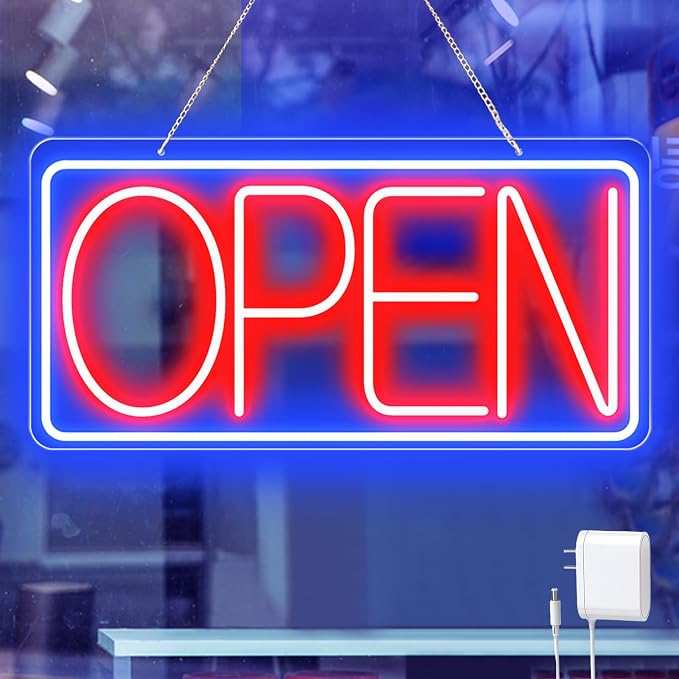 22" X 11" Led Neon Open Signs for Business 12V/2A Ultra Bright Led Neon Open by KENFARI