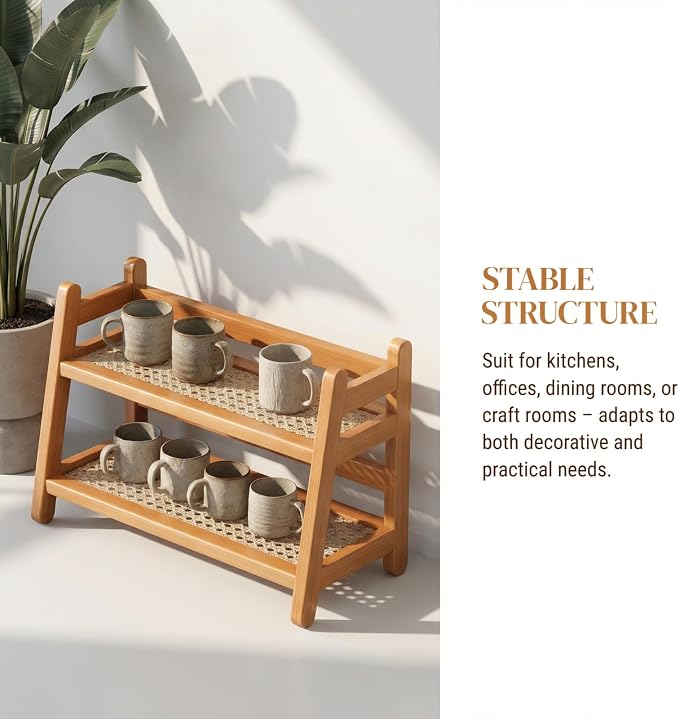 2-Tier Coffee Station Organizer, Bamboo Coffee Cup Holder - Image 5