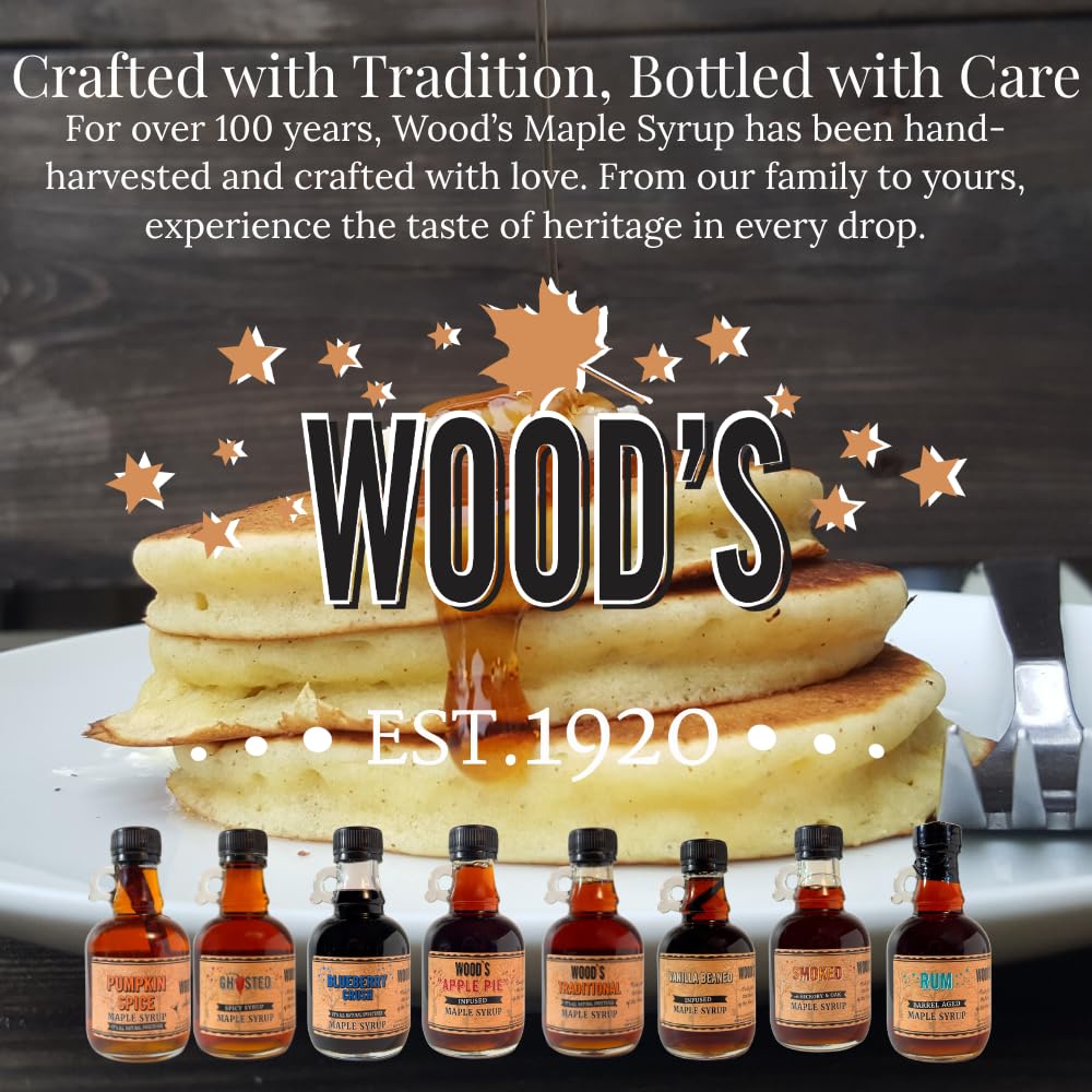 Wood’s Vermont Apple Pie Maple Syrup – Infused Vermont Maple Syrup with Warm Spices & Real Apple Flavor | Small-Batch, Vegan Natural Sweetener | Perfect for Pancakes, Ice Cream, Cocktails & Baking | 8.45 Fl Oz (250mL)