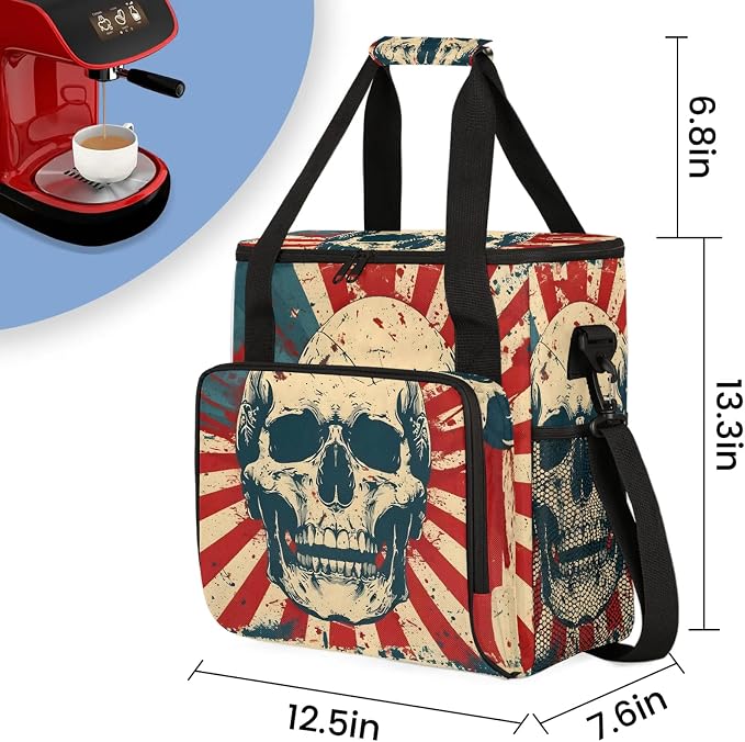 American Skull Coffee Maker Carring Bag, Large Insulated Storage Organizer Case - Image 2