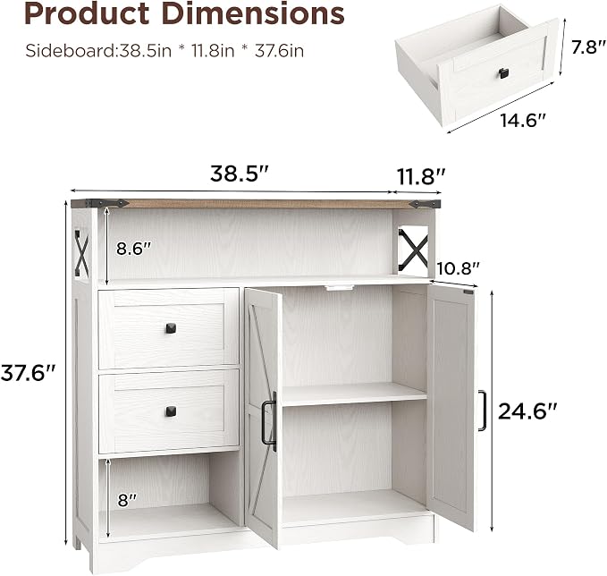Vabches Farmhouse Buffet Sideboard Cabinet - Image 3