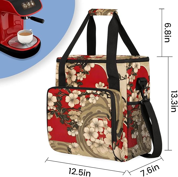 Cherry Flower Coffee Maker Carring Bag, Large Insulated Storage Organizer Case - Image 2