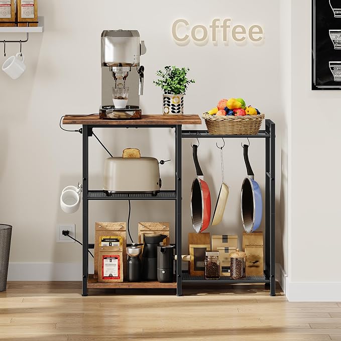 HOOBRO Bakers Rack with Power Outlet, Microwave Stand with Pots Rack, Kitchen - Image 3