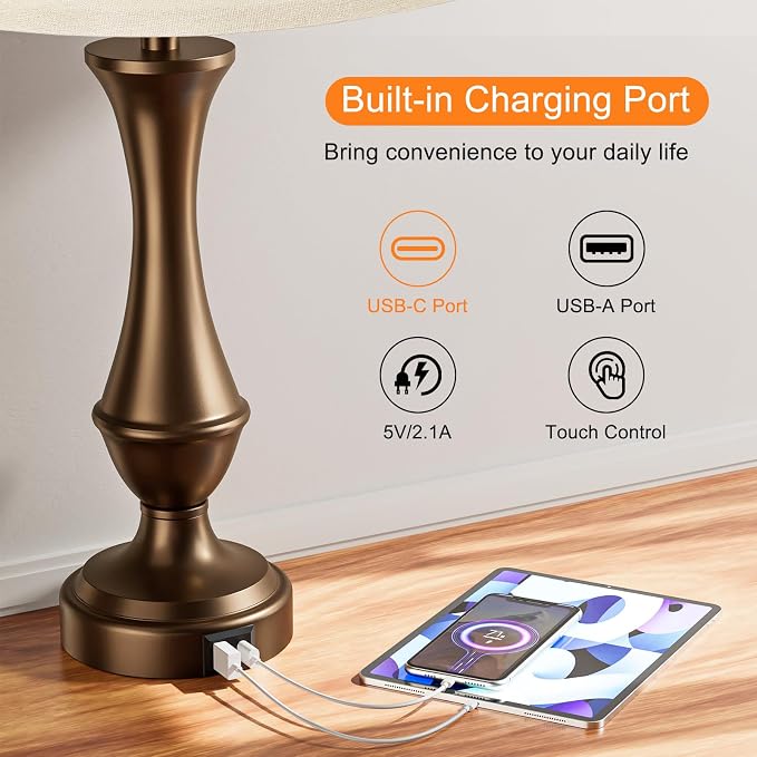 Seealle Touch Lamps for Nightstand, 3 Way Dimmable Table Lamp - Image 3