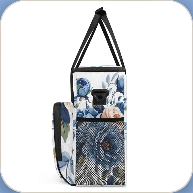 Vintage Blue Roses Coffee Maker Carring Bag, Large Insulated Storage Organizer - Image 4
