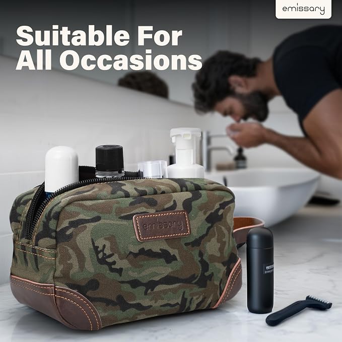 emissary Men's Canvas Travel Toiletry Bag, Leather Dopp Kit - Image 7