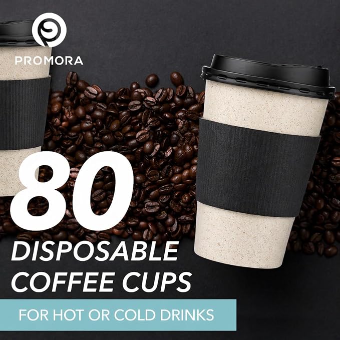 Promora 12 oz Natural Cream Disposable Coffee Cups - Image 3