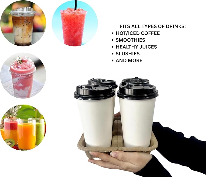 Tearable 4 to 2 Disposable Cup Drink Carrier Tray, 50 Pack, Pulp Fiber Cup - Image 3